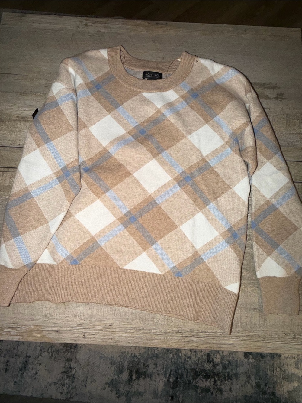Rachel Zoe Tan, White & Light Blue Argyle Crewneck Sweater - Men's